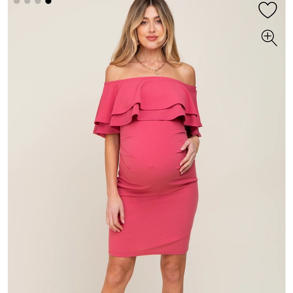 Fuchsia Off Shoulder Fitted Maternity Dress